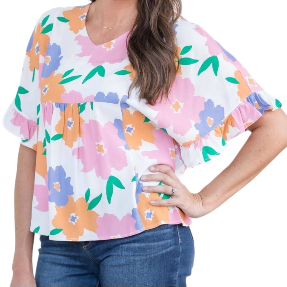 Michelle McDowell Women's Medium Alley Sweeten the Day Bubblegum Top‎ Floral